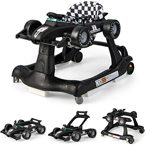 DREAMADE 4 en 1 Trotteur Bébé avec Hauteur&Vitesse Réglable Trotteur Marche Pliable Garçon Fille 6-18 Mois avec Roue Universelle Silencieuse&Musique&Lumière Charge 12 KG (Noir)