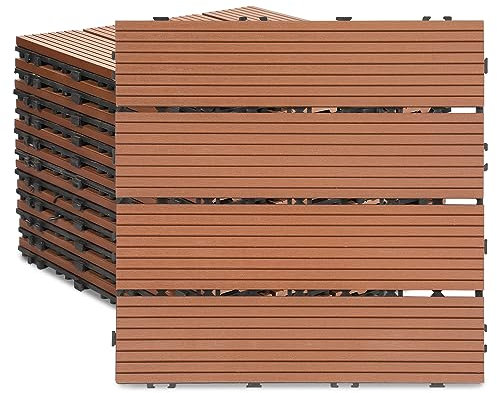 Herrselsam WPC Terrassenfliesen 30x30cm Braun Holzoptik Klickfliese Balkonfliese Klicksystem Kunststoff Bodenfliese mit Drainage Wasserfest Korrosionsbeständig(55 Stück - 5m²)