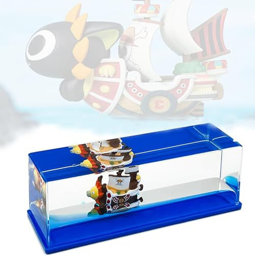 ROSSOM Unsinkable Thousand Sunny Pirate Ship Boat Model in a Box Bottle, Anime Ship Fluid Drift Bottle Decorations Ornament Paperweight Desk Decor for Fans Gifts