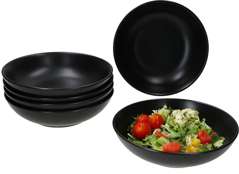 MamboCat Panther Lot de 6 assiettes creuses noires I 420 ml I Assiettes profondes mates en faïence pour 6 personnes I Assiettes pour salade, soupe, céréales, pâtes, etc. I Vaisselle pour petit