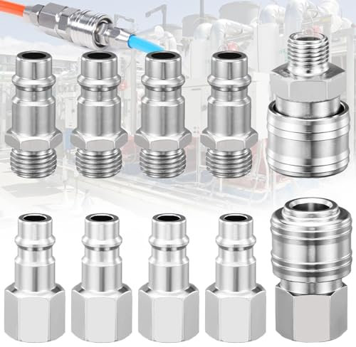 10 Pièces Raccords de Compresseur 1/4 Bsp, Raccord Rapide Air Comprimé, 1/4 Bsp Raccord Rapide, Embout Compresseur Air, Pour Tuyau Compresseur Embout Pneumatique Homme Femme(Argent)