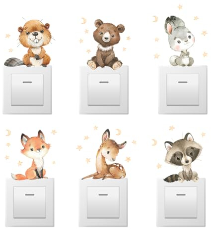 Herfair 12 Stück Aufkleber Lichtschalter Kinder, Cartoon Tiere Muster lustiger Lichtschalter, PVC Schalter Aufkleber Selbstklebend, Wandtattoo Schalter Sticker