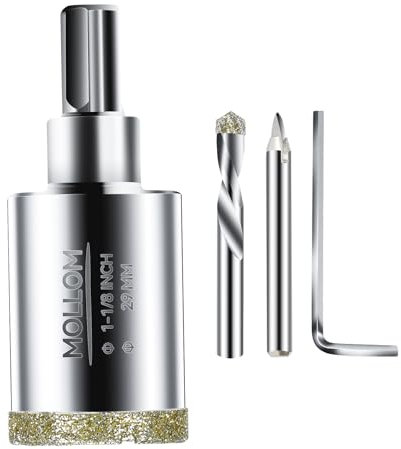 MOLLOM (29mm | 1-1/8) Scie Cloche Diamantée avec 2 Mèches Pilotes Amovibles pour une Coupe Lisse sur les Carreaux en Porcelaine, Verre, Céramique, Marbre, Fibre de Verre, etc