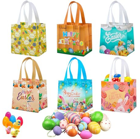Mizijia 6 Stück Ostern Geschenktüte, Ostertüten zum befüllen, Osternest mit Hase - Osterkörbchen aus Filz zum Befüllen
