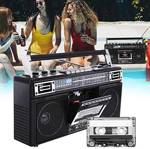 Grabadora De Cinta De Cassette,Radio Retro Y Grabadora con AM/FM/SW1/SW2,con Tres Bandas AM/FM/SW1-2,Grabación/Transcripción con Un Clic,Negro