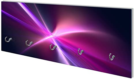 Wallario Wandgarderobe aus Glas in Größe 80 x 30 cm mit Memoboard-Funktion, Motiv: Abstrakte Formen und Linien schwarz lila pink weiß | 5 Kleiderhaken zum Aufhängen von Jacken