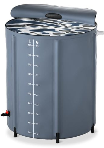 FIVMEN Regentonne 200 Liter Regenwassertonne Regenfass Faltbar Regenwassertank Wassertank Regenwasserfass PVC mit Deckel, Dunkelgrau