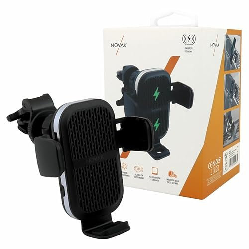 NOVAK Supporto Wireless Presa Aria Carica Batteria 5W, 7,5W, 10W, 15W - Supporto Smartphone Auto, Ricarica Wireless