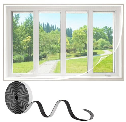 Moustiquaire pour fenêtre, 185x200cm Avec bande collante Moustiquaires,facile à installer et peut laverlavable,pour fenêtre intérieure,extérieure,plastique,bois,aluminium, Blanc