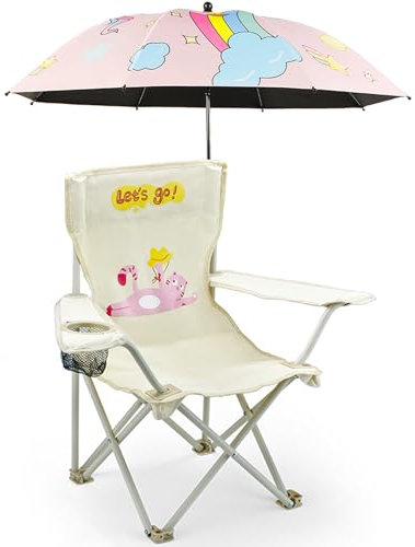BUSYSIR Silla de camping plegable de playa, silla de camping con sombrilla al aire libre, ligera y resistente, para playa, camping al aire libre, picnic (rosa)