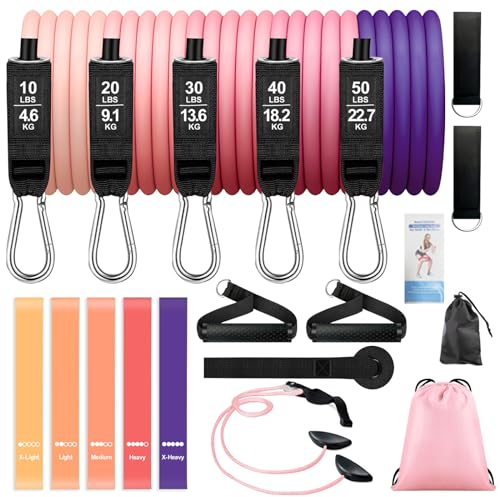 Swaitee Fitnessbänder Set 19, Terrabänder mit Tragtasche, Resistance Bands Set mit Schulterriemenscheibe für Yoga, Pilates, Krafttraining, Physiotherapie