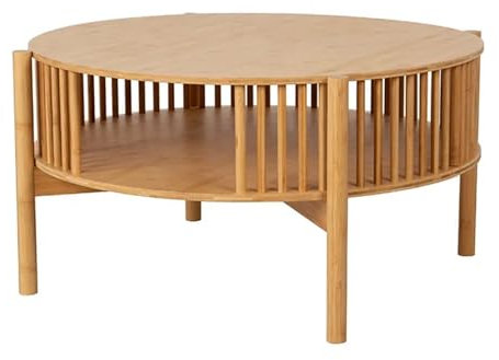 Couchtisch Beistelltisch Wohnzimmer rund Bambus mit Ablage SR92