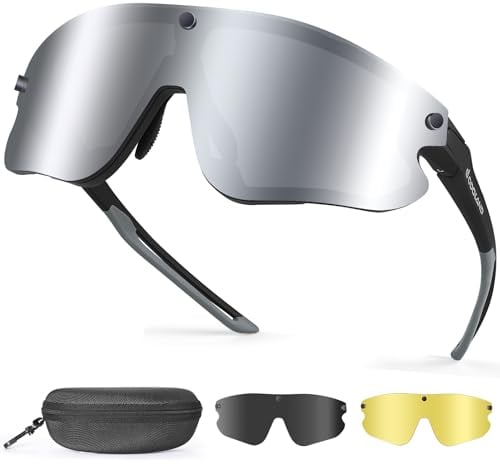 Odoland Fahrradbrille Magnetische mit 3 austauschbare Linse, UV400 Schnelle brille Verspiegelt Sportbrille für Herren Damen Jungen Sport Sonnenbrille Radfahren