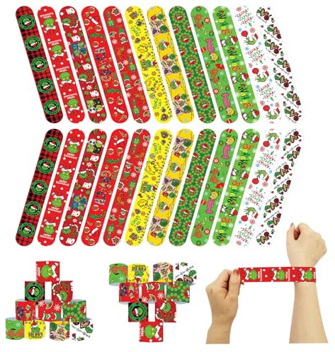 POPOYU Schnapparmband Kinder Weihnachten,24 Stück Weihnachten Armband Geburtstagsdeko Slap Armbänder Klatscharmband Wristband für Mitgebsel Kinder Weihnachten Spiels Partytütenfüller