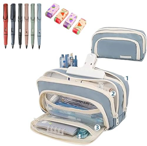 Big Capacity Pencil Case, Cute Pencil Pouch, Aesthetic Pencil Case, Kawaii Pencil Case, Pencil Cases For Teen Girls, Pencil Case With Compartments (Light blue)