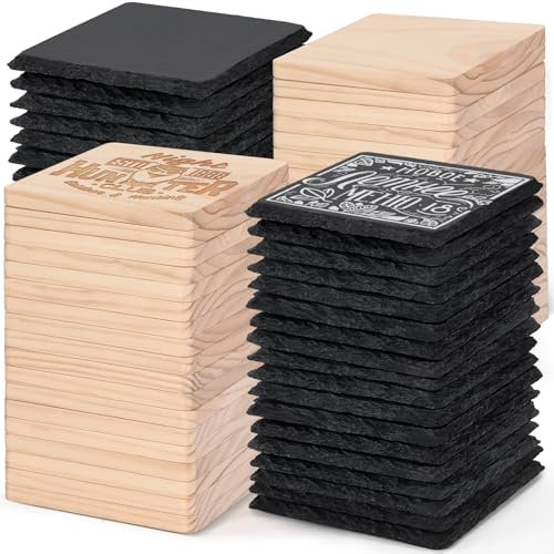 MAPRIAL Lot de 72 dessous de verre vierges gravés au laser - 10,2 cm - 36 sous-verres en bois - Matériaux gravables pour graveur, Noël, mariage, fête, travaux manuels