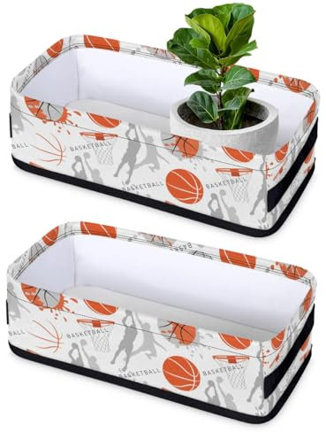 Kleiner Basketballkorb für Badezimmer, Toilette, Tank-Topper, Papierkorb, Sport-Thema, Basketball, Stoff, Aufbewahrungsbehälter, kleine Körbe, Dekoration für Badezimmer, Theke, Regal, 2 Stück