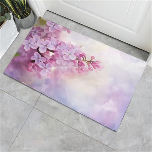 Schmutzfangmatte Innen 50×80CM, Rutschfeste Maschinenwaschbare Fußmatte, Einfach Aquarell Flieder Sauberlaufmatte, Eingangstürmatte mit Wasserabsorbierenden, Fussmatte Hund Eingang Haustür Flur