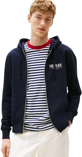 Tommy Hilfiger Herren Hoodie mit Reißverschluss Stacked Hooded aus Baumwolle, Blau (Desert Sky), M