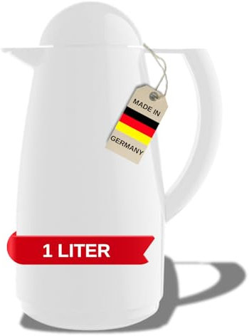 MARKUTEC Clip Thermoskanne – 1 Liter – Weiß – Drehverschluss – Hochwertiger Glaseinsatz – Ideal für Tee & Kaffee