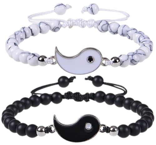 DEARMAMY 1paar Pärchen Armbänder Handgefertigte Taiji Yin Yang Armbänder Aus Mattem Und Anpassbare Freundschaftsarmbänder Für Romantische Beziehungen