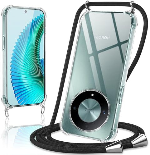 Coiwxmoi Coque avec Cordon pour Honor Magic 6 Lite 5G 6,78, Collier Réglable Téléphone Étui Lanyard Case Transparent Ultra Souple Silicone Housse Antichoc Protection Cover pour Magic 6 Lite 5G, Noir