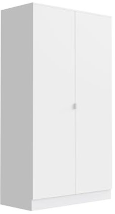 Nera 2 Door Wardrobe with Shelves and Hanging Rail, Storage Solution for Bedroom or Hallway, Wide Large Size Bedroom Storage W 100 x D 48 x H 180 cm (White)