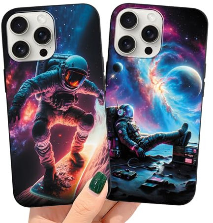 Yimctoie 2 Pezzi Cover per Apple iPhone 15 Pro 6,1, Custodia con Aesthetic Astronauta Divertenti Design Morbido TPU Nero Silicone Antiurto Protettivo Case per iPhone 15 Pro