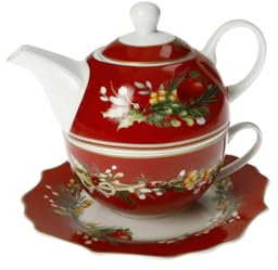 Brandani 89966 TEIERA C/TAZZA E PIATTINO rosso new bone china cm ø 16,5x14h