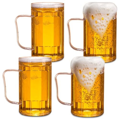 GOMETY Lot de 4 verres à bière de 500 ml avec anse - Chopes à bière durables de 0,5 l - En plastique réutilisables - Pour le bar de la maison