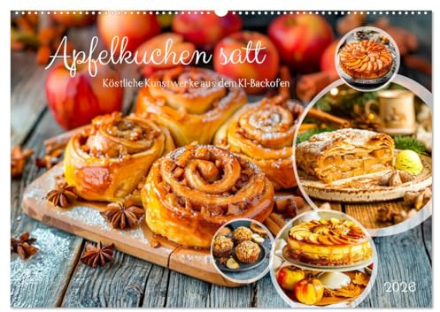 Apfelkuchen satt - Köstliche Kunstwerke aus dem KI-Backofen (Wandkalender 2026 DIN A2 quer), CALVENDO Monatskalender: Mit KI-Liebe gebacken: Köstliche Apfelträume zum Vernaschen (CALVENDO Lifestyle)