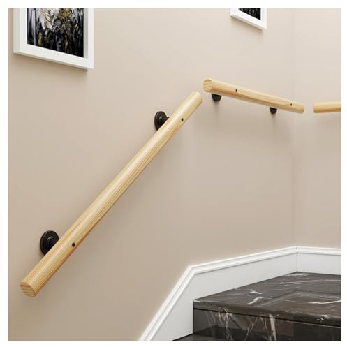 Holz Handlauf für Treppen, Innen Wandhandlauf Einfach zu Montieren, Für Schwangere Senioren Kinder, Länge 50-600 cm (Naturholz, 60cm)