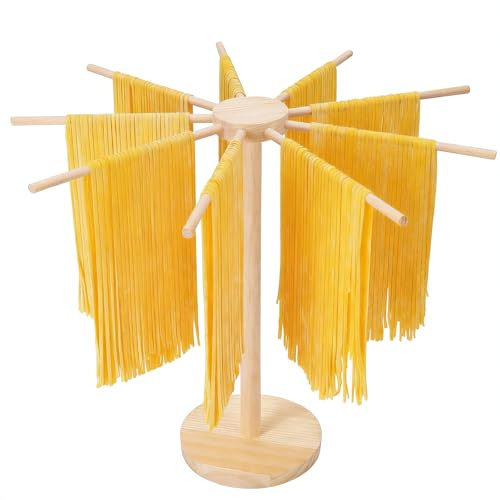 OJTOJT Essiccatore per Pasta, Stendi Pasta Fresca in Legno, Essiccatore Pasta Fresca, con 9 Bracci Rimovibili, Riutilizzabili, per L'Essiccazione di Pasta, Noodles Cinesi, Vermicelli, Altezza 40 cm