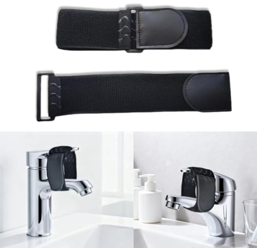 Kindersicherung, Verhindert, dass Kinder den Wasserhahn öffnen, Wassersicherheit für Kinder, Elastisches Band mit Klettverschluss, Wasserhahnzubehör, Geeignet für Küche, Bad (2 Stück, Schwarz, 5*30cm)