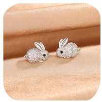 Süße glänzende kleine Hasen-Ohrstecker für Damen, 925 Sterling Silber, Cubic Zirkonia CZ, Hasen-kleine Stecker, Strass-Tier, simulierter Diamant, Edelstein-Schmuckgeschenke für Hochzeit, Ostern