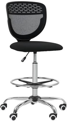 Vinsetto Chaise Bureau Ergonomique, Tabouret de Bureau avec Repose-Pieds et sans accoudoirs, Chaise de Dessin à Dossier Moyen en Maille, Hauteur réglable, Assise rembourrée et pivotante 360°, Noir