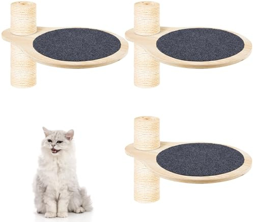 Dansydaisy 3 Pack Cat Tree Tower Attachments Accessories Replacement Parts Wooden Perch Step Platform with Felt Blanket Add-ons Base for Floor to Ceiling Cat Tree