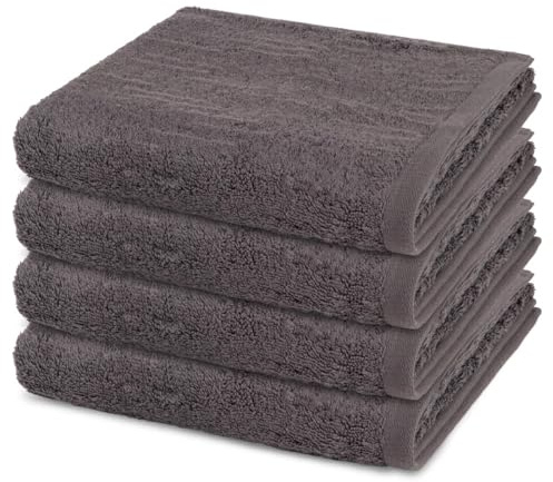 Ross 4er Set Handtücher – Premium Walkfrottee aus 100% Baumwolle, 500 g/m², 50x100 cm – Flauschig weich, saugstark & langlebig mit gesticktem Markenlogo – Luxuriöses Komfort-Design - Schiefer
