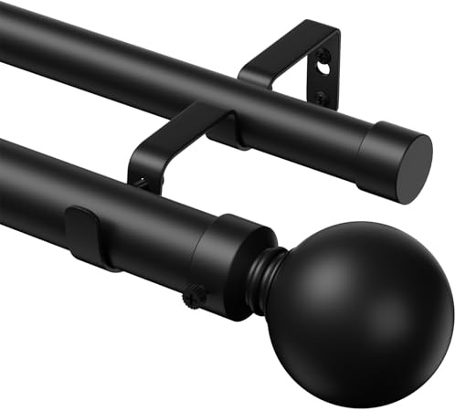 TRAROD Asta per tende a 2 vie, 91-259 cm, 25 mm, colore nero, allungabile, in metallo, per soggiorno, cucina e camera da letto
