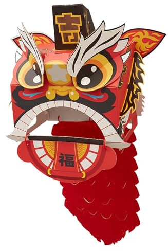 AwnsIMfreien Costume de danse des lions chinois, tête de danse des lions, accessoires costume 3D pour la fête du printemps chinois, jouet décoration tête portable pour la fête du nouvel an, roug