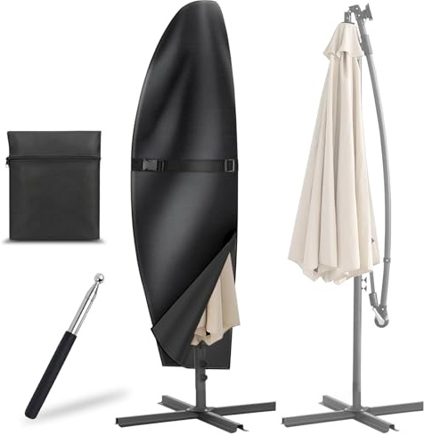 NXPZ Housse de Parasol, Housse de Protection pour Parasol avec Perche Télescopique, Toile Oxford 420D, Imperméable et Anti-UV, pour Jardin Exterieur, 265 x 40/70/50 cm