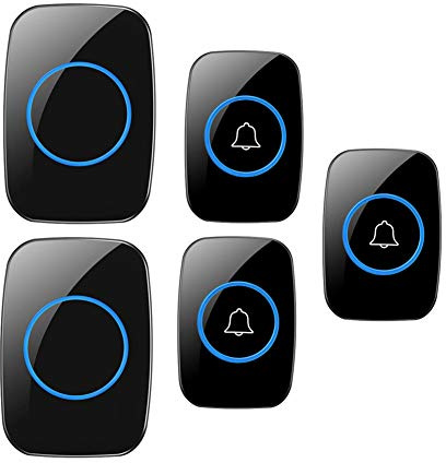 DFGHNBVC Waterproof Led Home Wireless Doorbell, 1000 Feet Long Range Door Chime,3 Push Button+2 Receivers,36 Ringtones,4 Volume Levels,Easy Install For Home/School/Office,White,White,Black