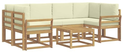 vidaXL Outdoor-Sofagarnitur mit Kissen 7 pcs Weiß und Creme, Garten-Lounge, modernes Outdoor-Sofa, gemütliche Sitzecke für Pool, entspannende Holz-Patio-Ausstattung