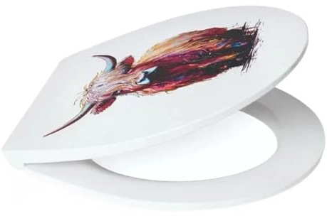 Highland Cow Toilet Seat White DuroPlastic Seat with Soft Close Lid, Quick-Release Hinges and Easy to Clean