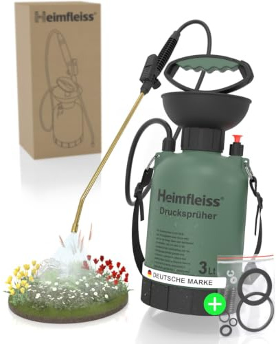 Heimfleiss® Drucksprüher 3L - Sprühflasche Pflanzen & Pumpsprühflasche | Drucksprühgerät & Pumpsprühflasche | Sprühflasche Pflanzen 3 Liter | Messinglanze, Schultergurt | Garten, Auto & Pflanzen