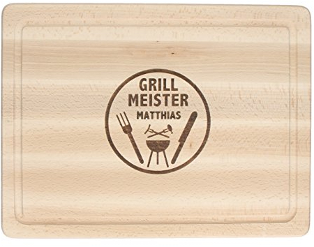 Personalisiertes Schneidebrett aus Buchenholz - Geschenk zum Geburtstag - 40 cm Schneidebrett Holz - Brett inkl. Saftrille - Holzbrett als Geschenkidee (Motiv 6 - Grillmeister)