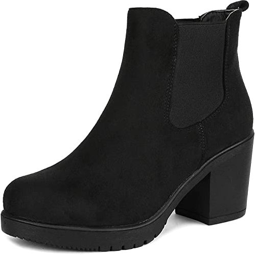 DREAM PAIRS Women's Chunky High Heel Chelsea Ankle Boots Stylish Suede Fashion Shoes,Size 9,Black,FRE