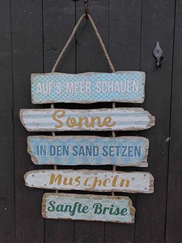 Deko-Impresion Schild Meer Sonne Strand - Holz/MDF a. Kordel Geschenk 40 cm