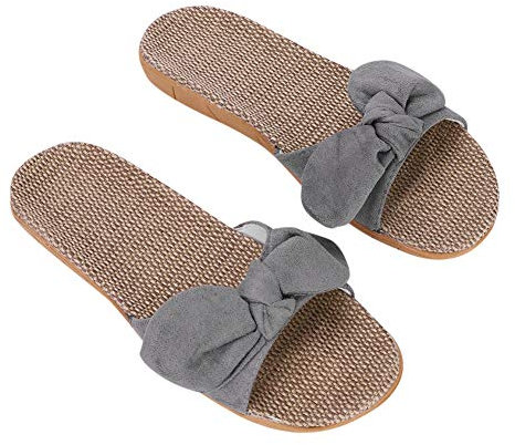 IBLUELOVER Pantoufles Femmes Sandales Plage Été Antidérapantes Chaussons en Lin Chaussures Salle de Bain Piscine Maison Mules Nu Pieds Respirant Slipper Pas Cher