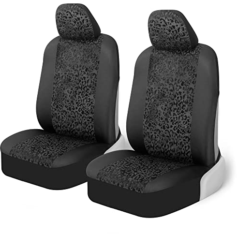 BDK Schwarze Autositzbezüge, nur Vordersitze - Tiermuster Vordersitzbezug Set mit passender Kopfstütze, seitloses Design für einfache Installation, universell passend für Auto, LKW, Van und SUV